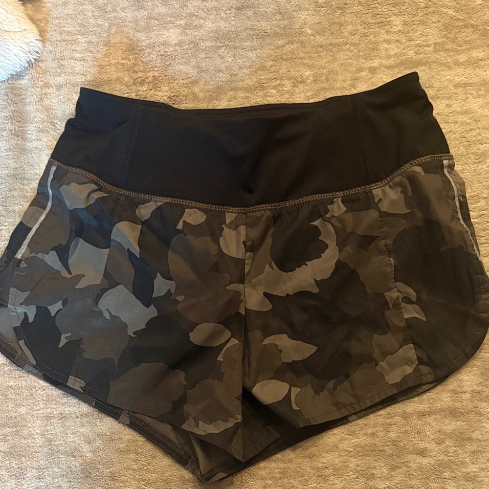 Athleta Black & Gray Camo High-Waist Athletic Shorts